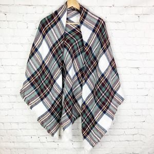 Plaid Fringe Blanket Scarf White, Purple, Teal